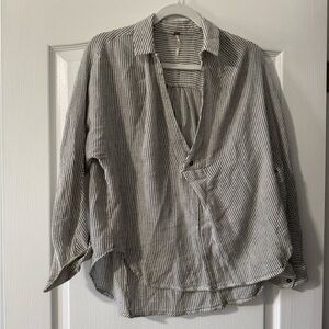 Free People Blue Striped Painters Blouse